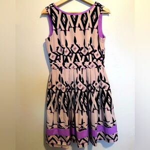 Jessica Simpson Fit & Flare Sleeveless Dress Pleated Tan Purple Black V-back